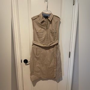 Jones New York khaki utility dress sleeveless collared size 10